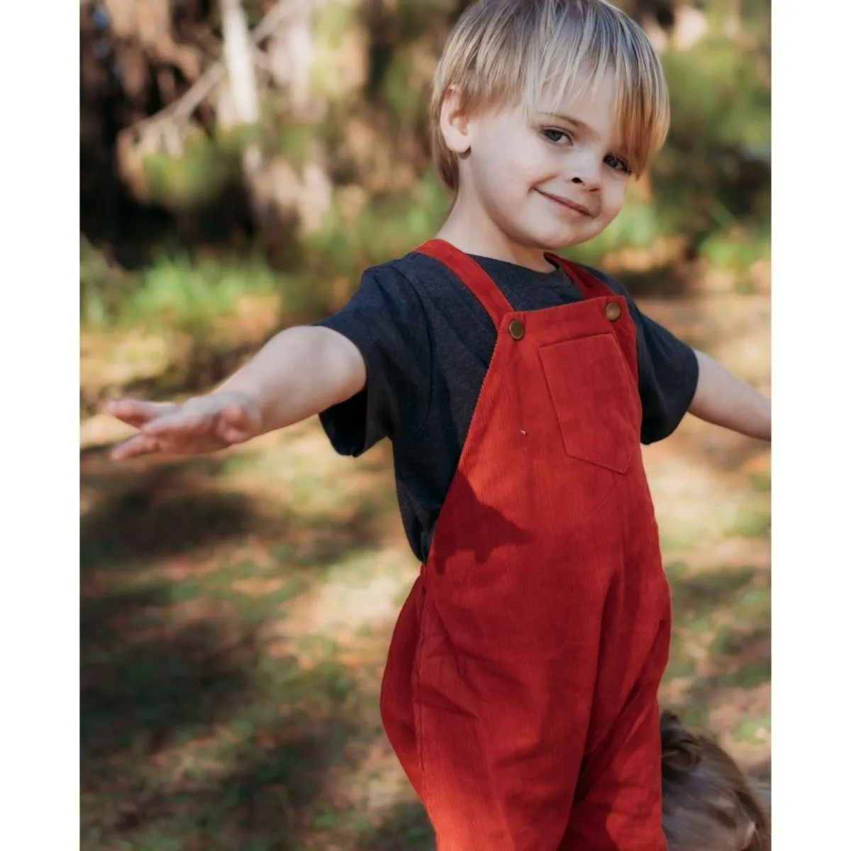 2T Merry Red Organic Corduroy Overalls