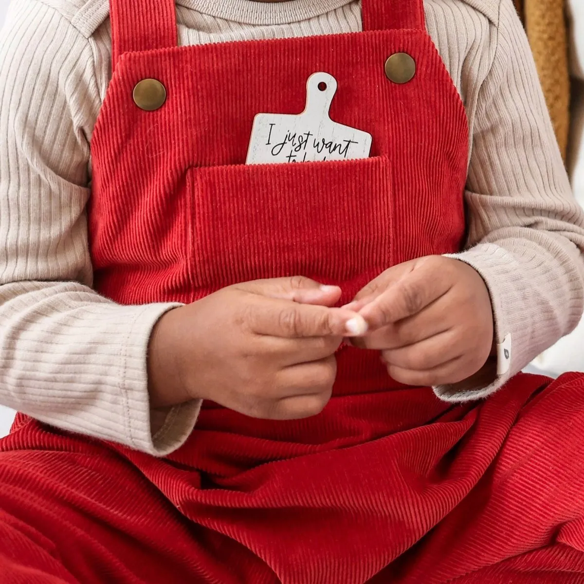 2T Merry Red Organic Corduroy Overalls