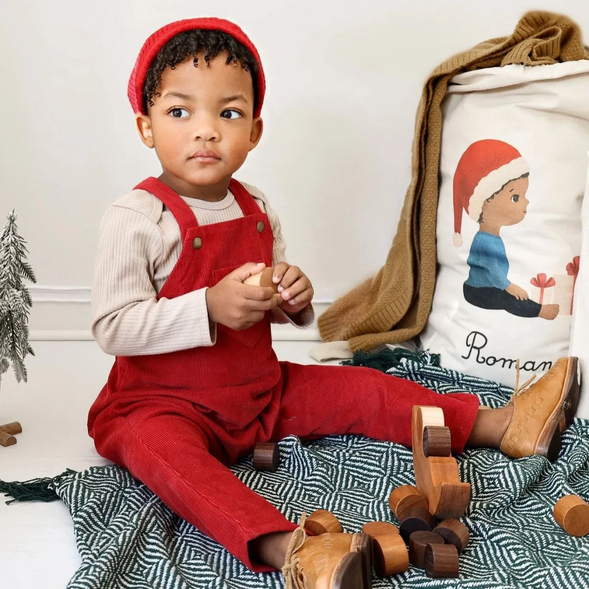 2T Merry Red Organic Corduroy Overalls