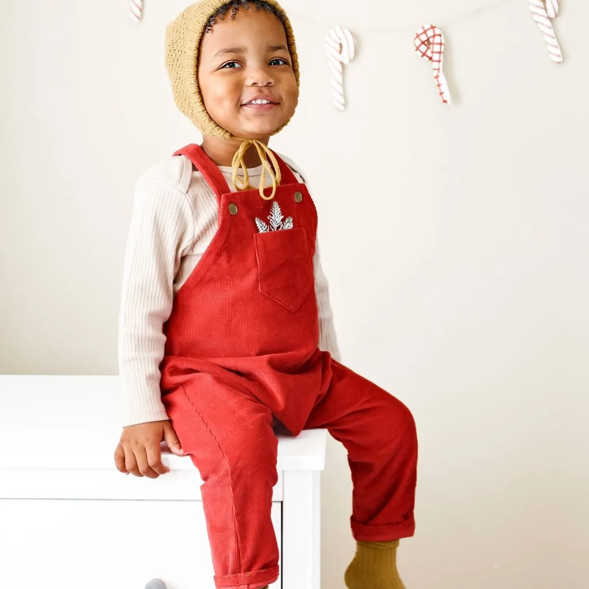 2T Merry Red Organic Corduroy Overalls