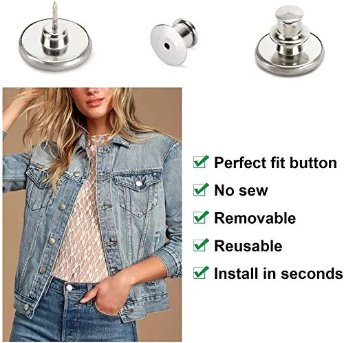 6PCS Perfect Fit Instant Button, Instant Buttons, Jean Replacement Buttons Removable Button No Sew Buttons to Extend or Reduce an Inch to Any Pants Waist in Seconds!