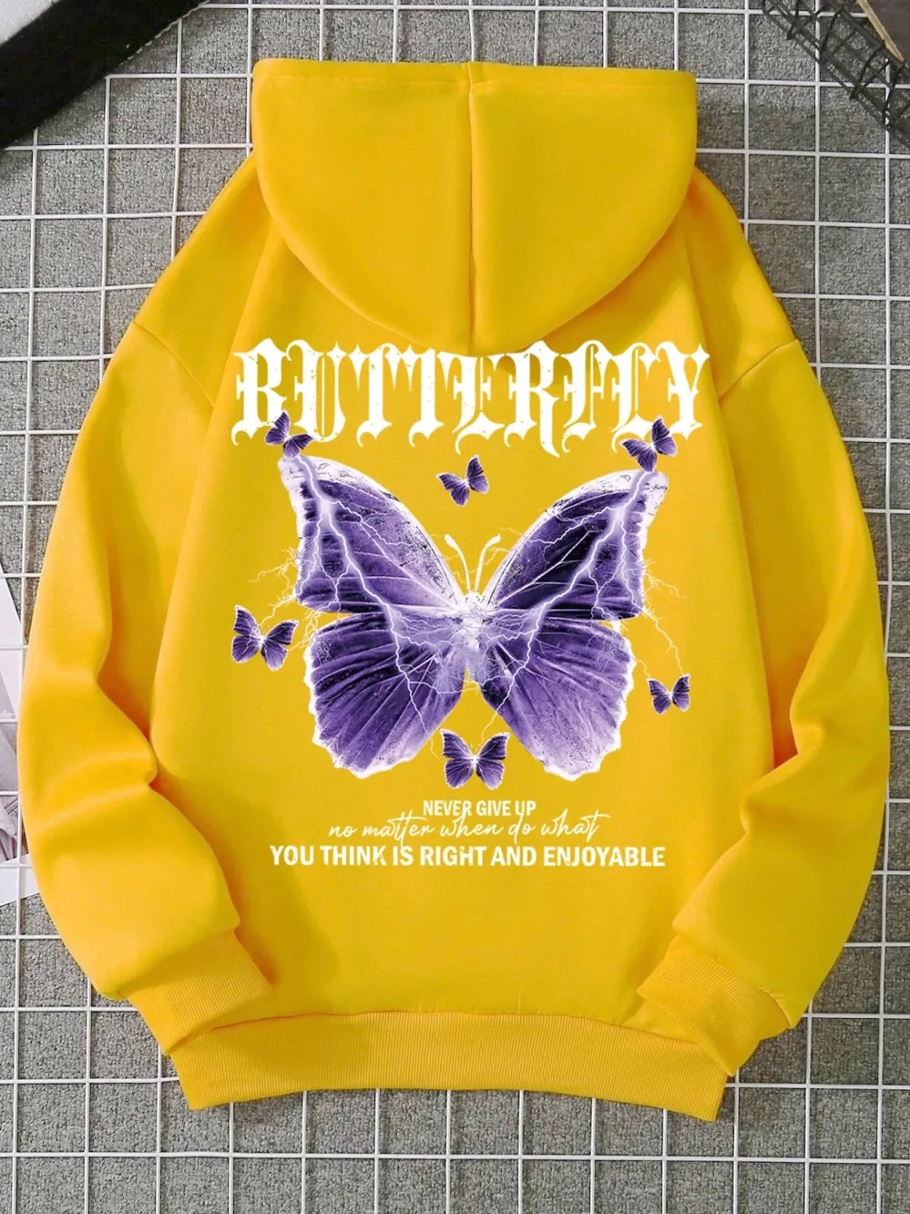 Beautiful Purple Butterfly Sweatshirt Women Fleece High Quality Hooded Simple Casual Hoodies Autumn Loose Oversized Streetwear