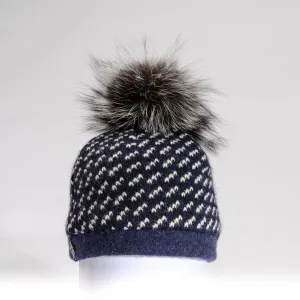 BEXLEY - UPCYCLED SWEATER BEANIE WITH UPCYCLED FUR POM