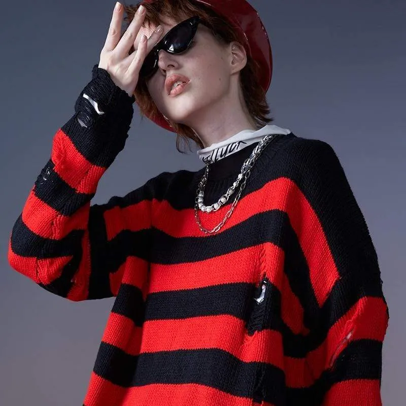 Black & Red Striped Knitted Sweater