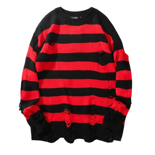 Black & Red Striped Knitted Sweater