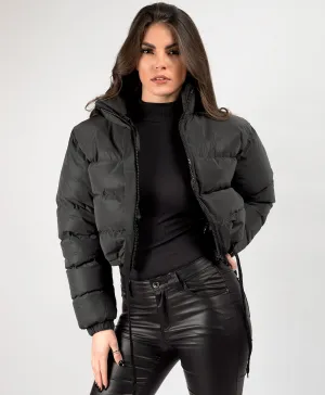 Black Reflective Padded Cropped Puffer Jacket