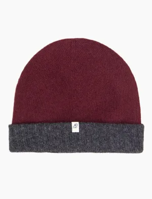 Burgundy & Grey Reversible Fitted Wool & Cashmere Beanie