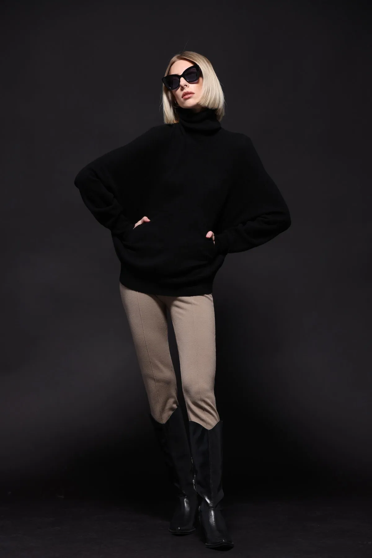 Cashmere Oversized Turtleneck with Front Pocket