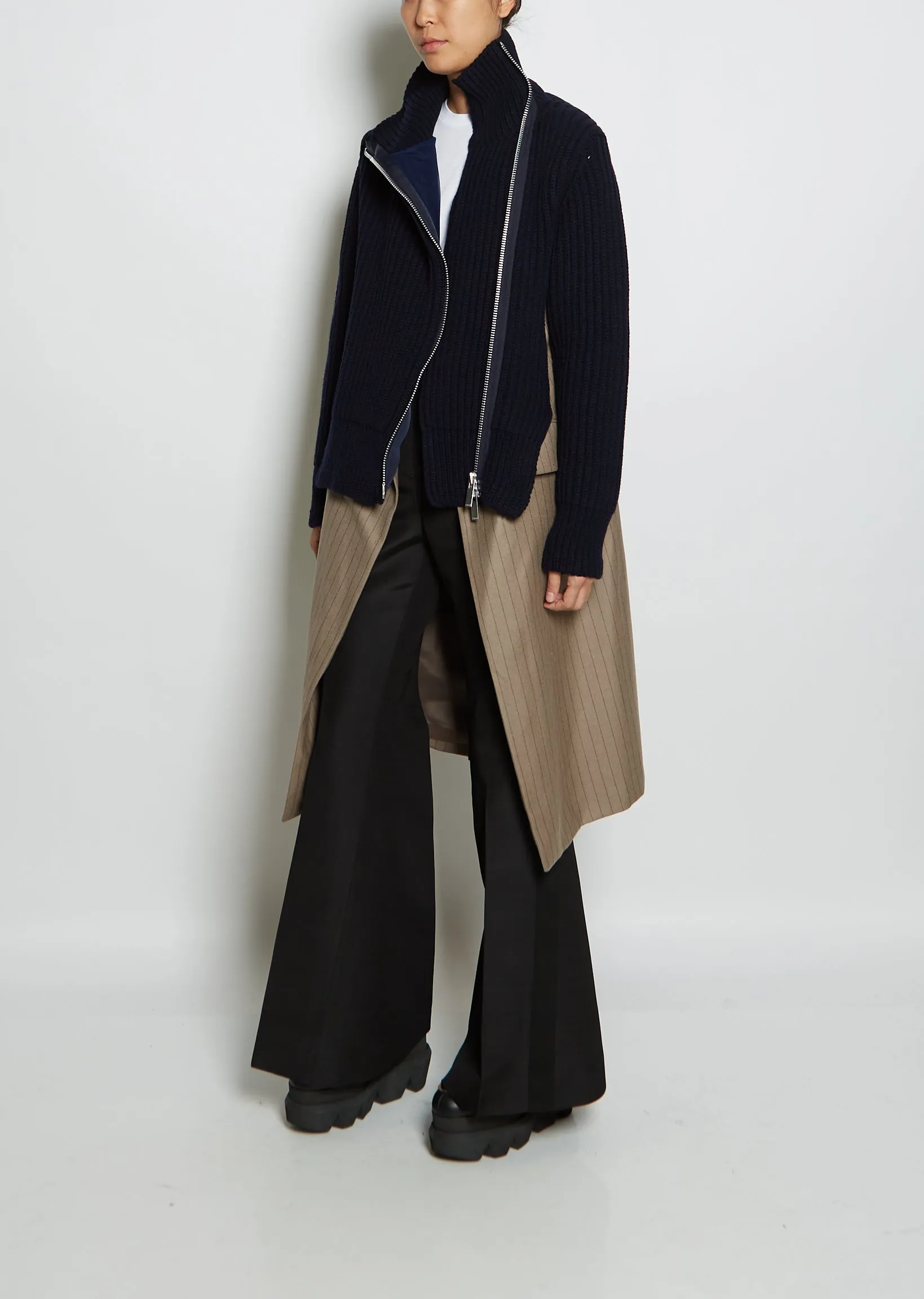 Chalk Stripe x Wool Knit Coat