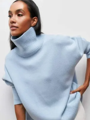 Chic Comfort: Women's Turtleneck Sweater Knit Pullover- Solid, Elegant, and Thick for Warmth in Autumn and Winter