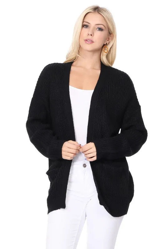 Chunky Waffle Knit Open Front Sweater Cardigan