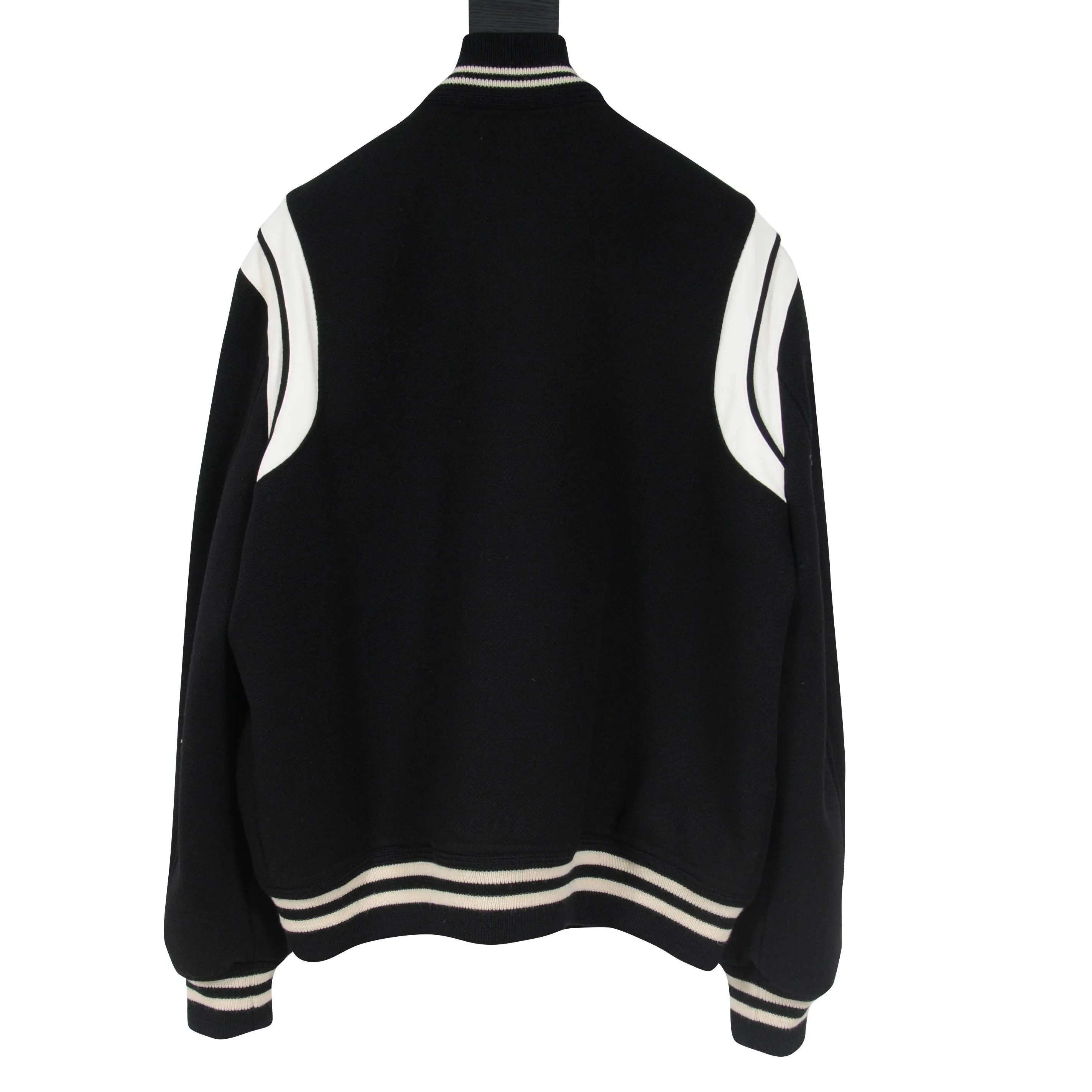 Classic Black & White Wool Teddy Varsity Bomber Jacket