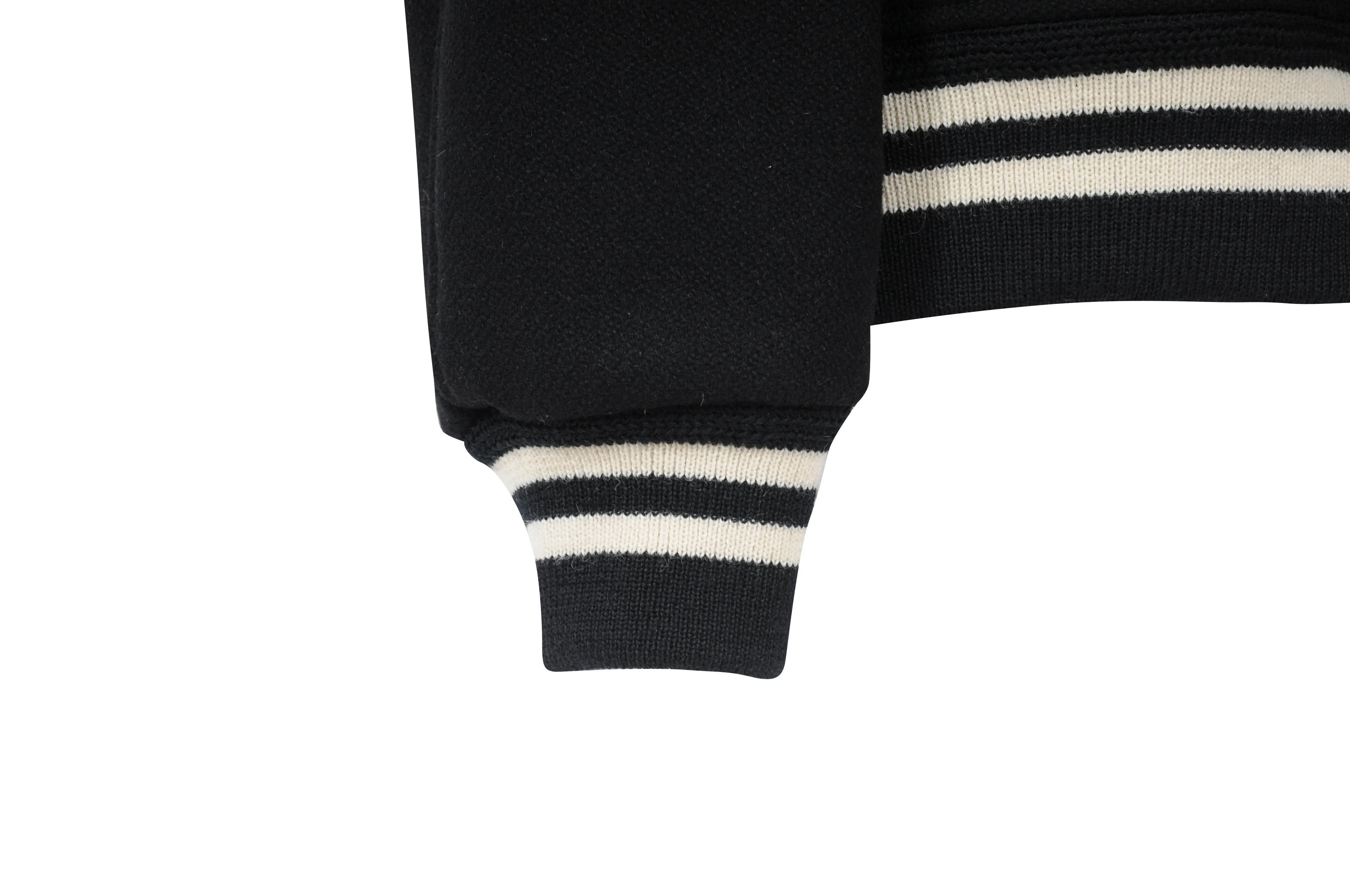 Classic Black & White Wool Teddy Varsity Bomber Jacket