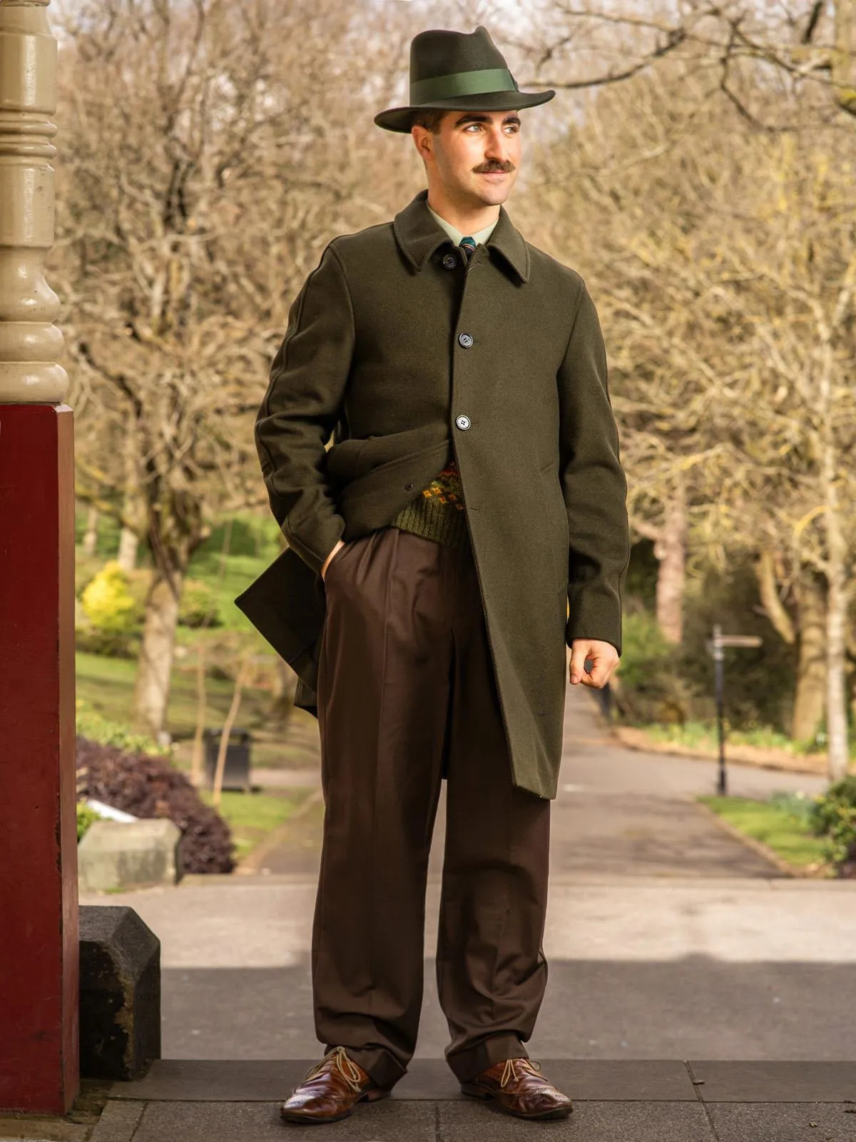 Dark Green Vintage Style Single Breasted Wool Overcoat