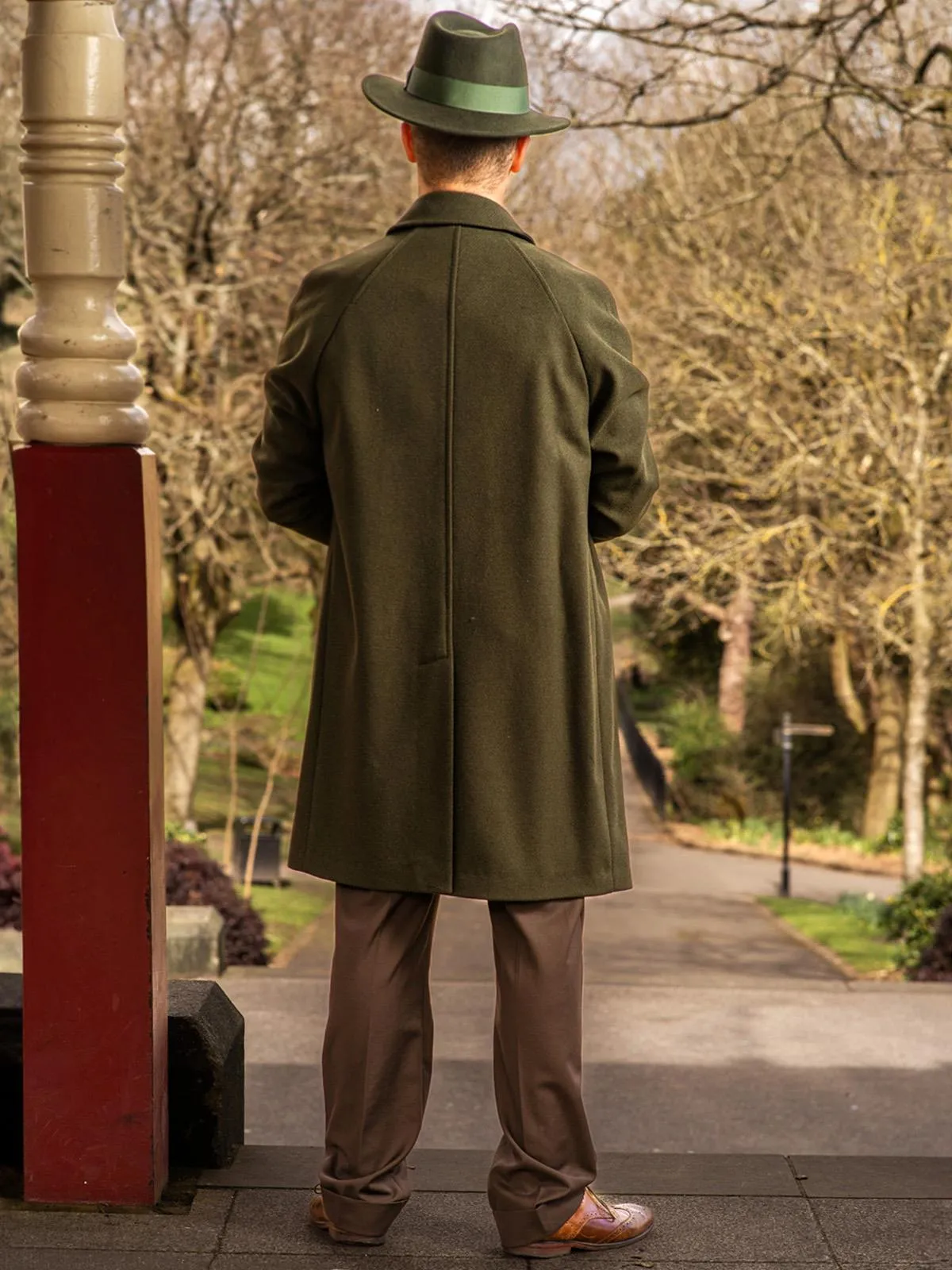 Dark Green Vintage Style Single Breasted Wool Overcoat