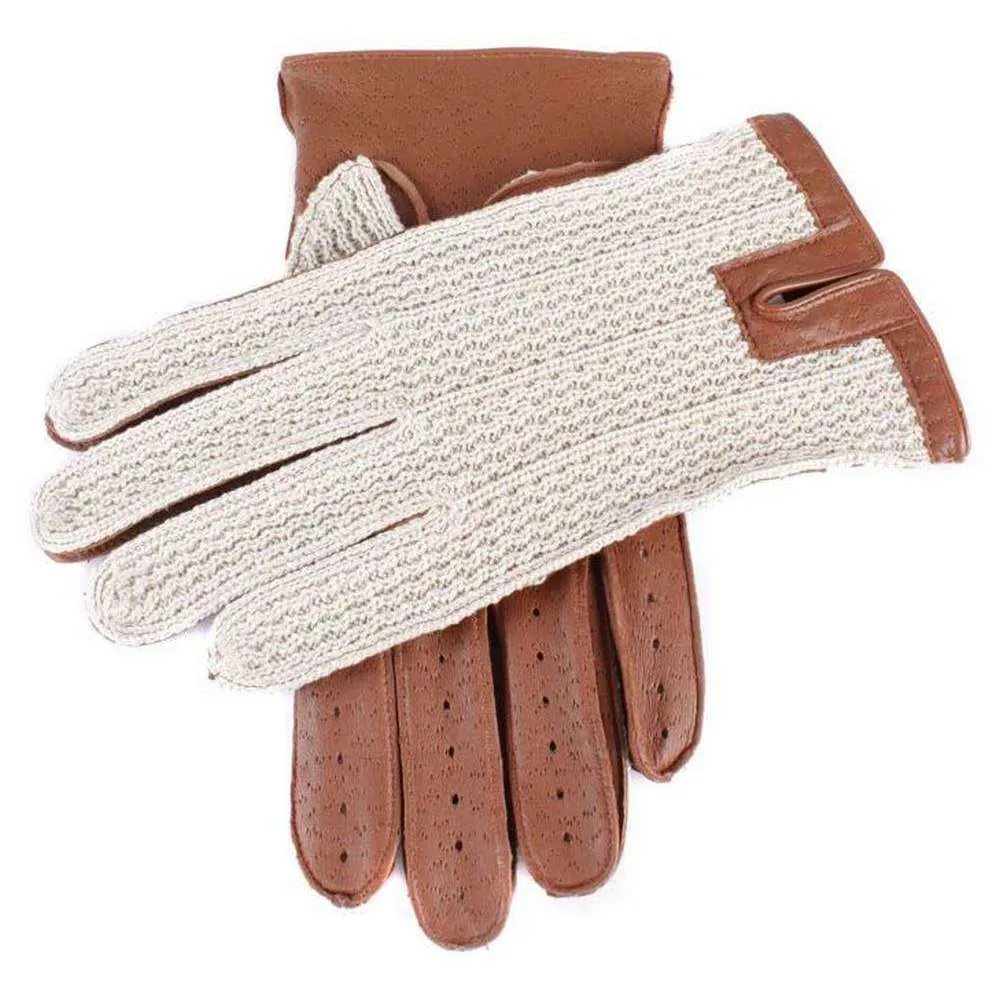 Dents Cotton Crochet Back Driving Gloves - Cognac