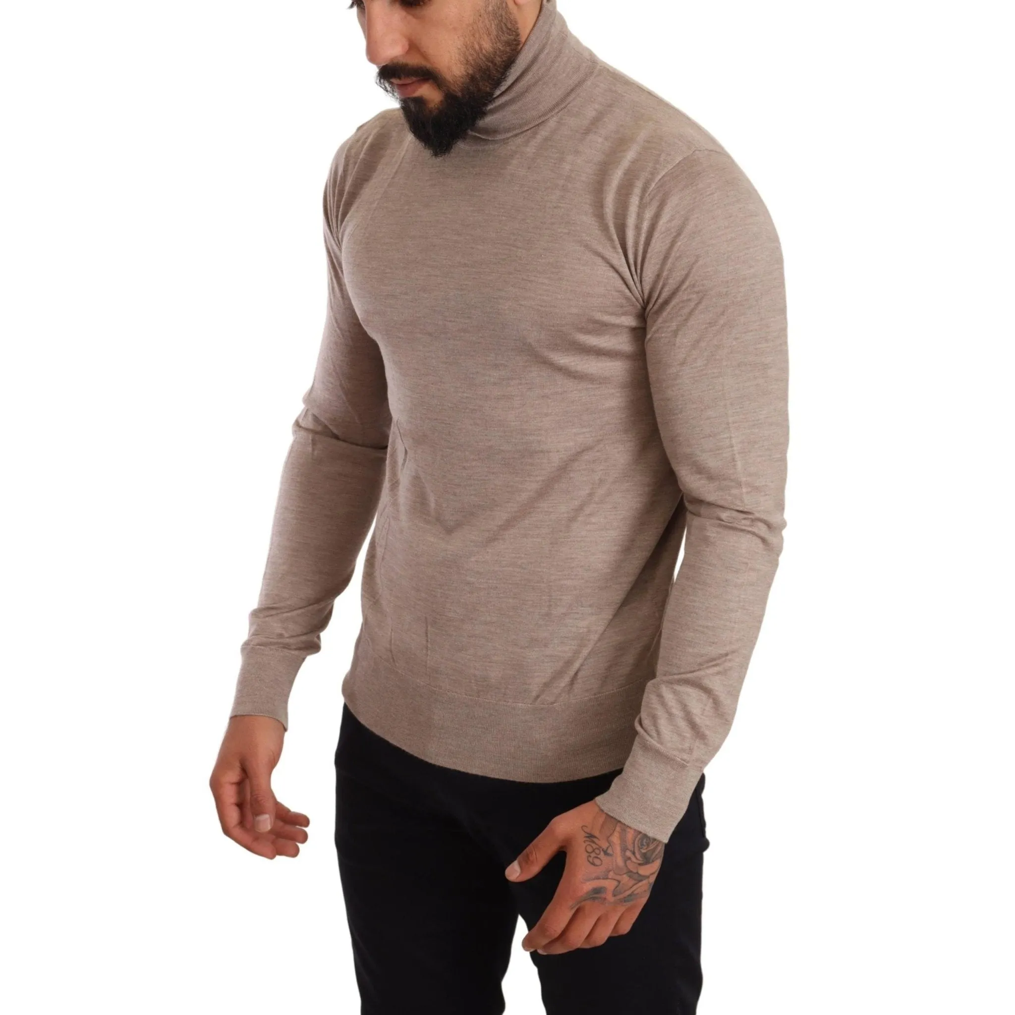 Dolce & Gabbana Beige Turtleneck Cashmere-Silk Blend Sweater