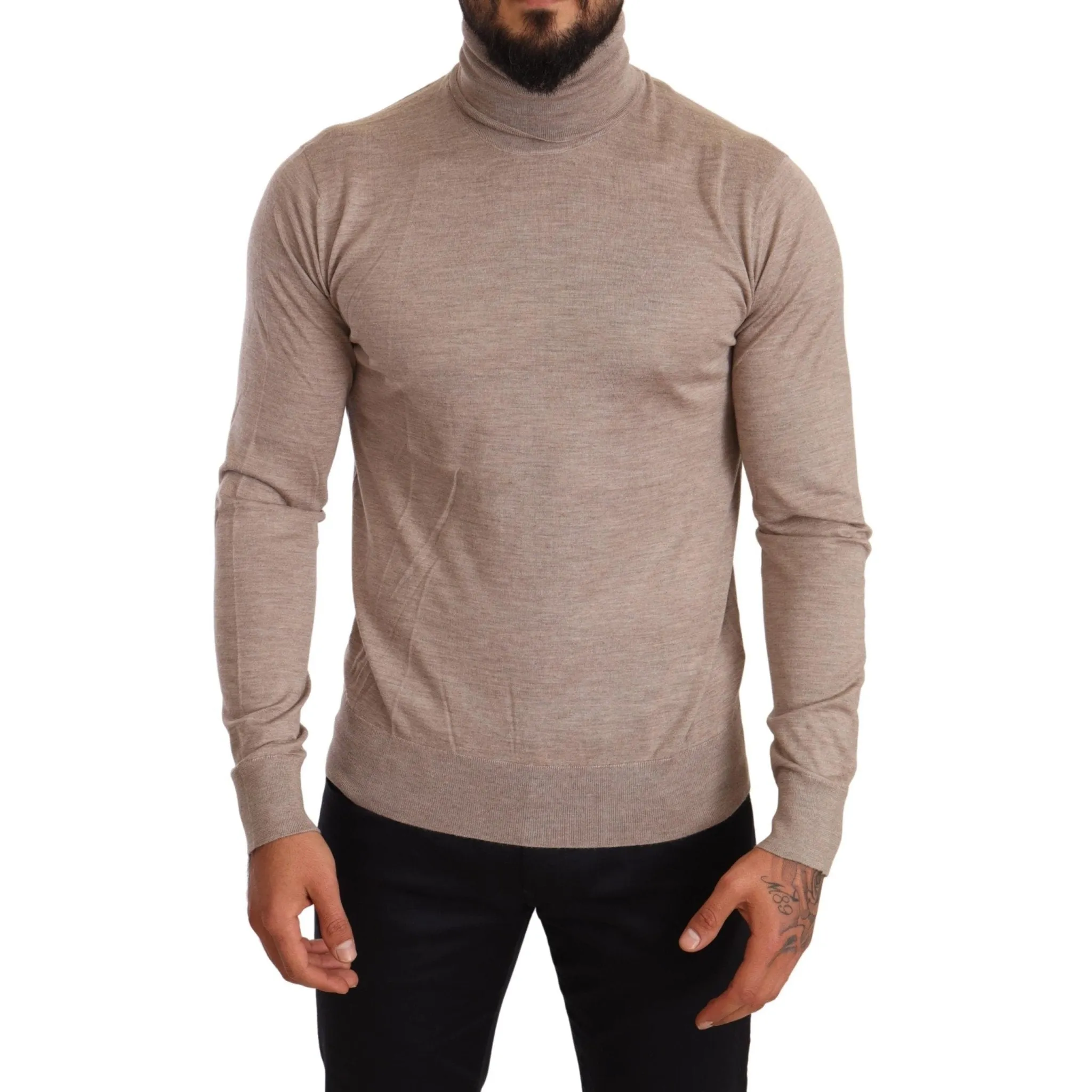 Dolce & Gabbana Beige Turtleneck Cashmere-Silk Blend Sweater