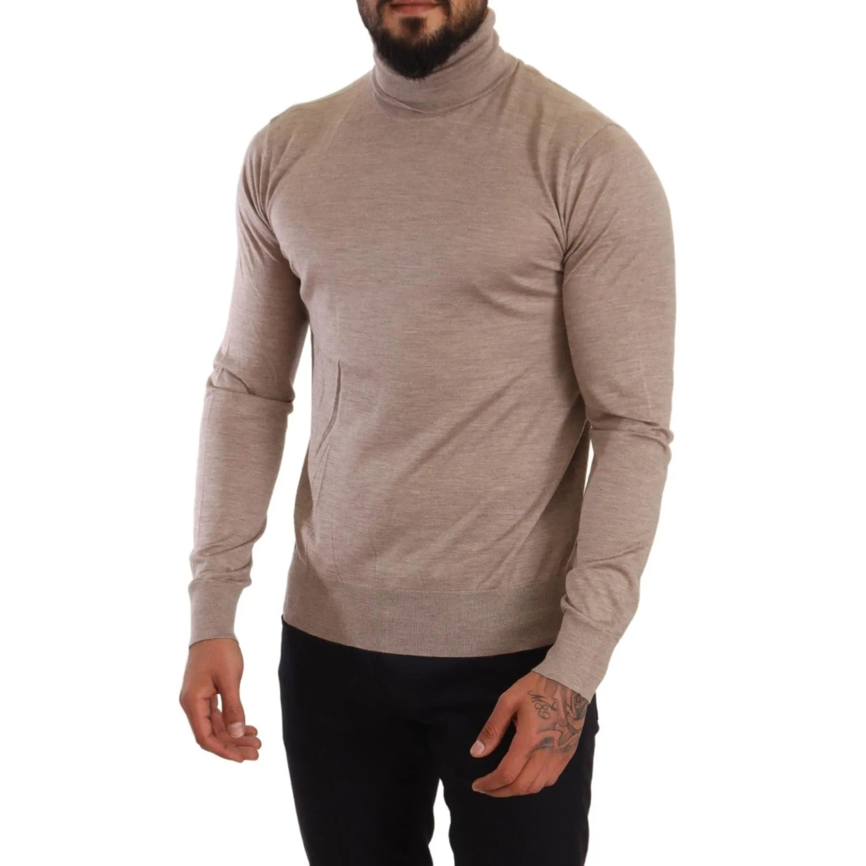 Dolce & Gabbana Beige Turtleneck Cashmere-Silk Blend Sweater