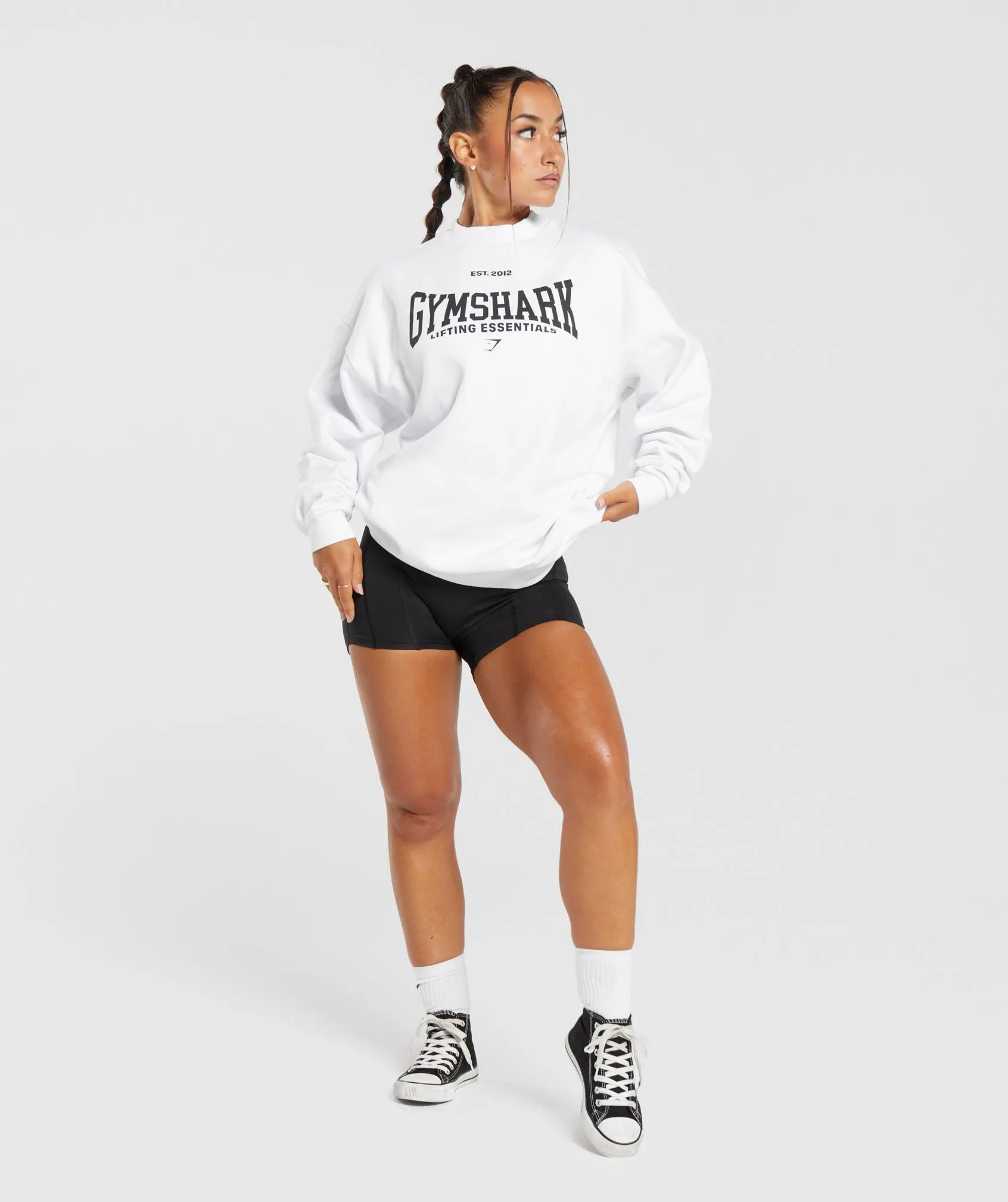 Gymshark Lifting Essentials Graphic Oversized Sweatshirt - White