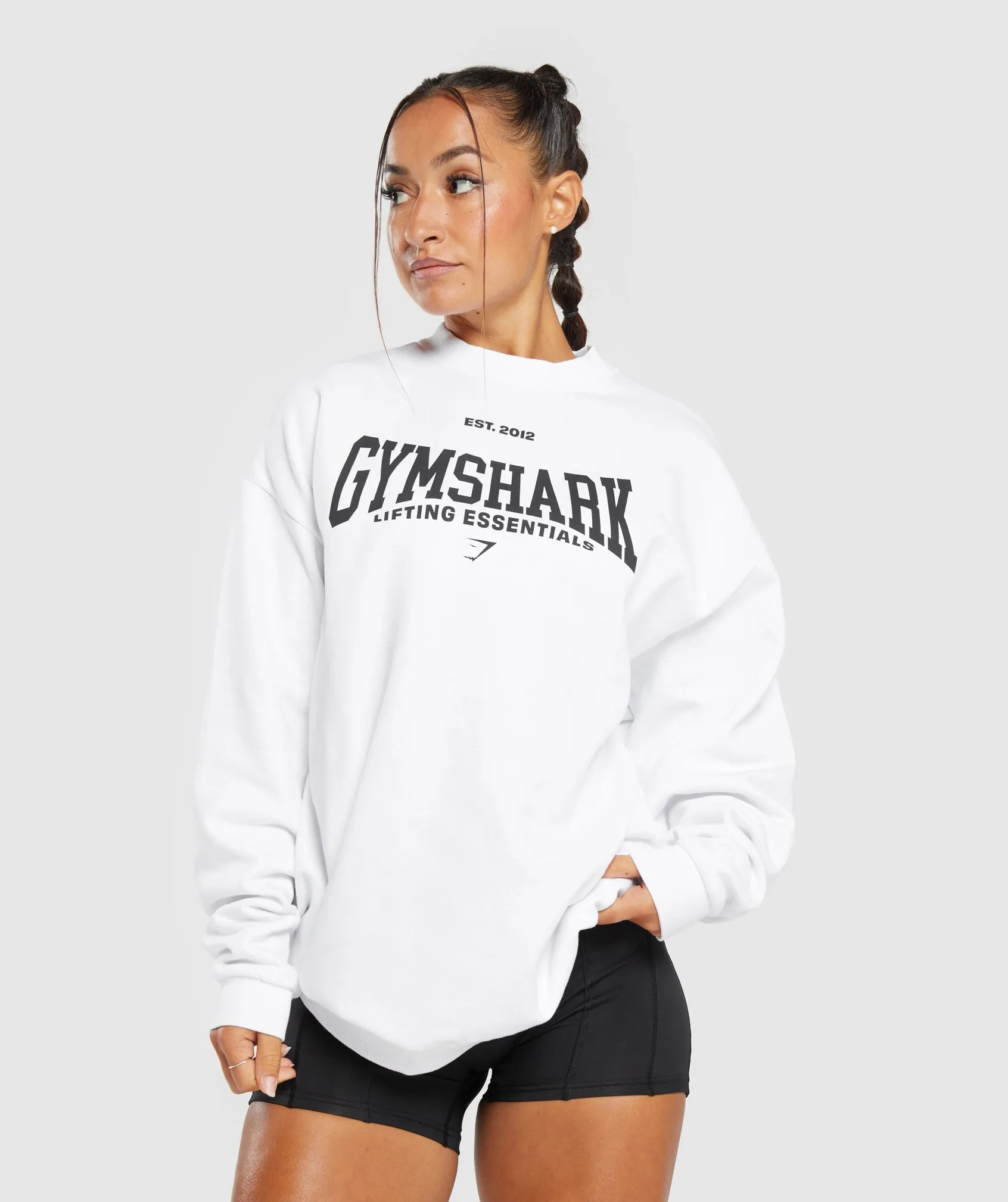 Gymshark Lifting Essentials Graphic Oversized Sweatshirt - White