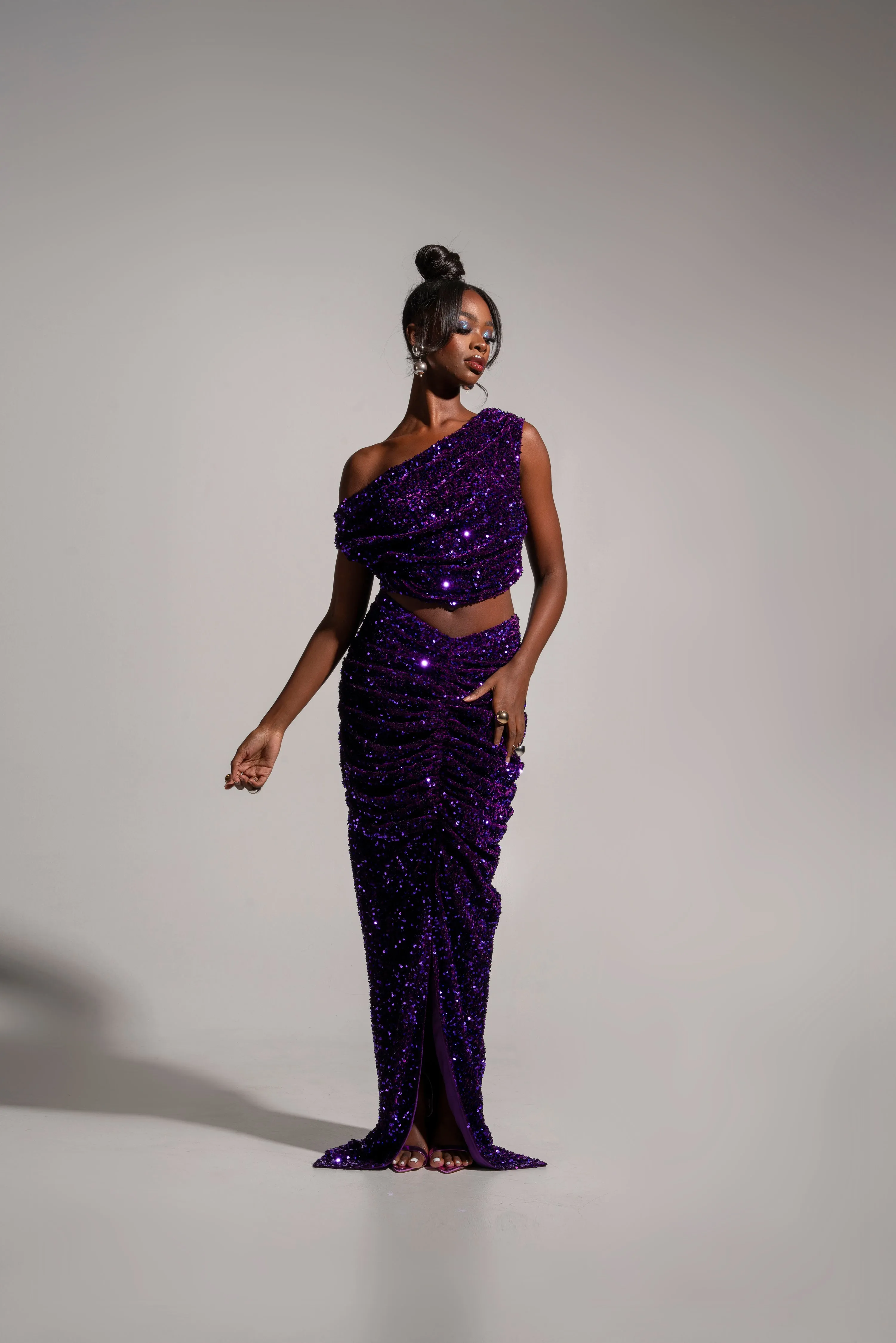 JESS Sequin Ruched Skirt in AMETHYST