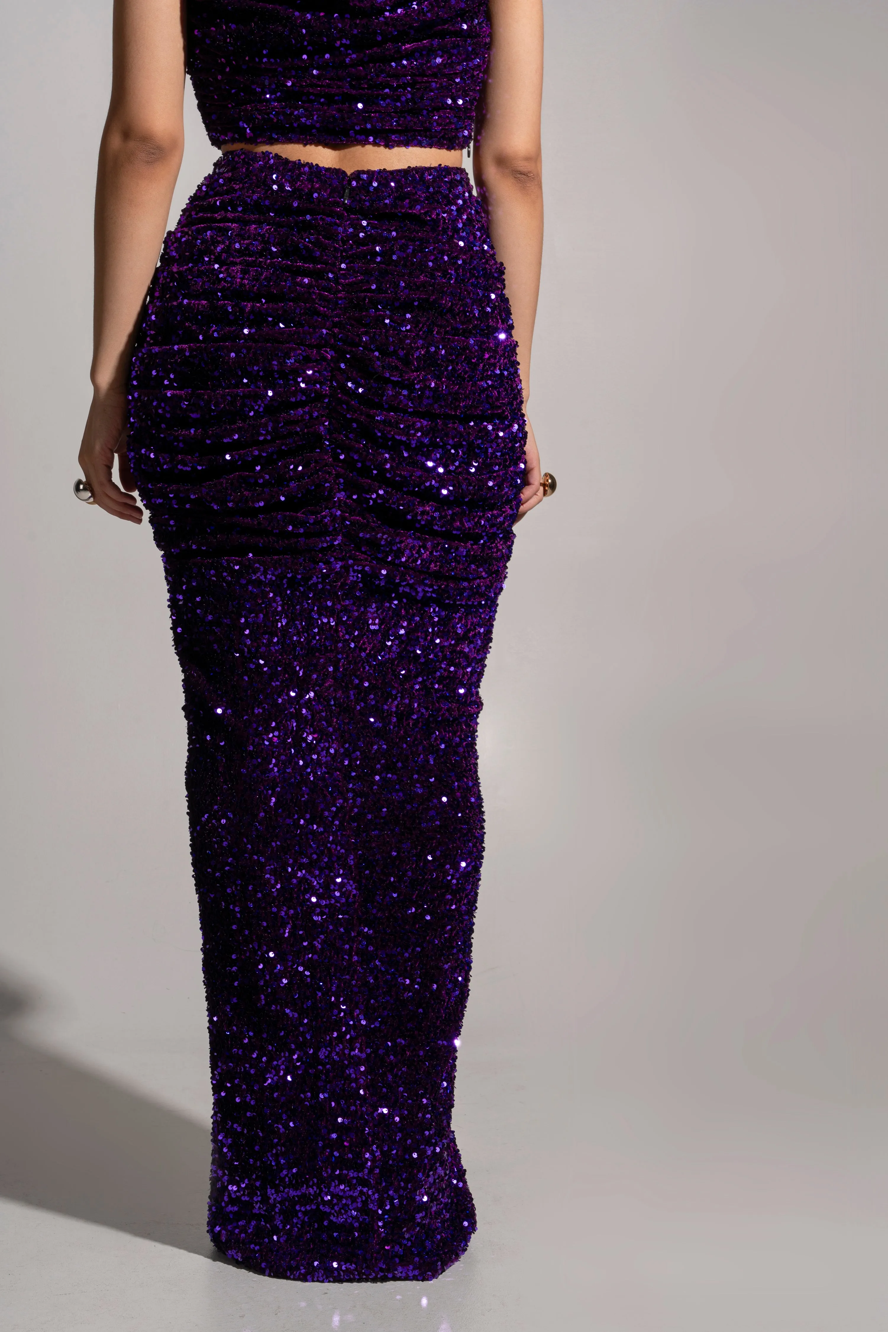 JESS Sequin Ruched Skirt in AMETHYST