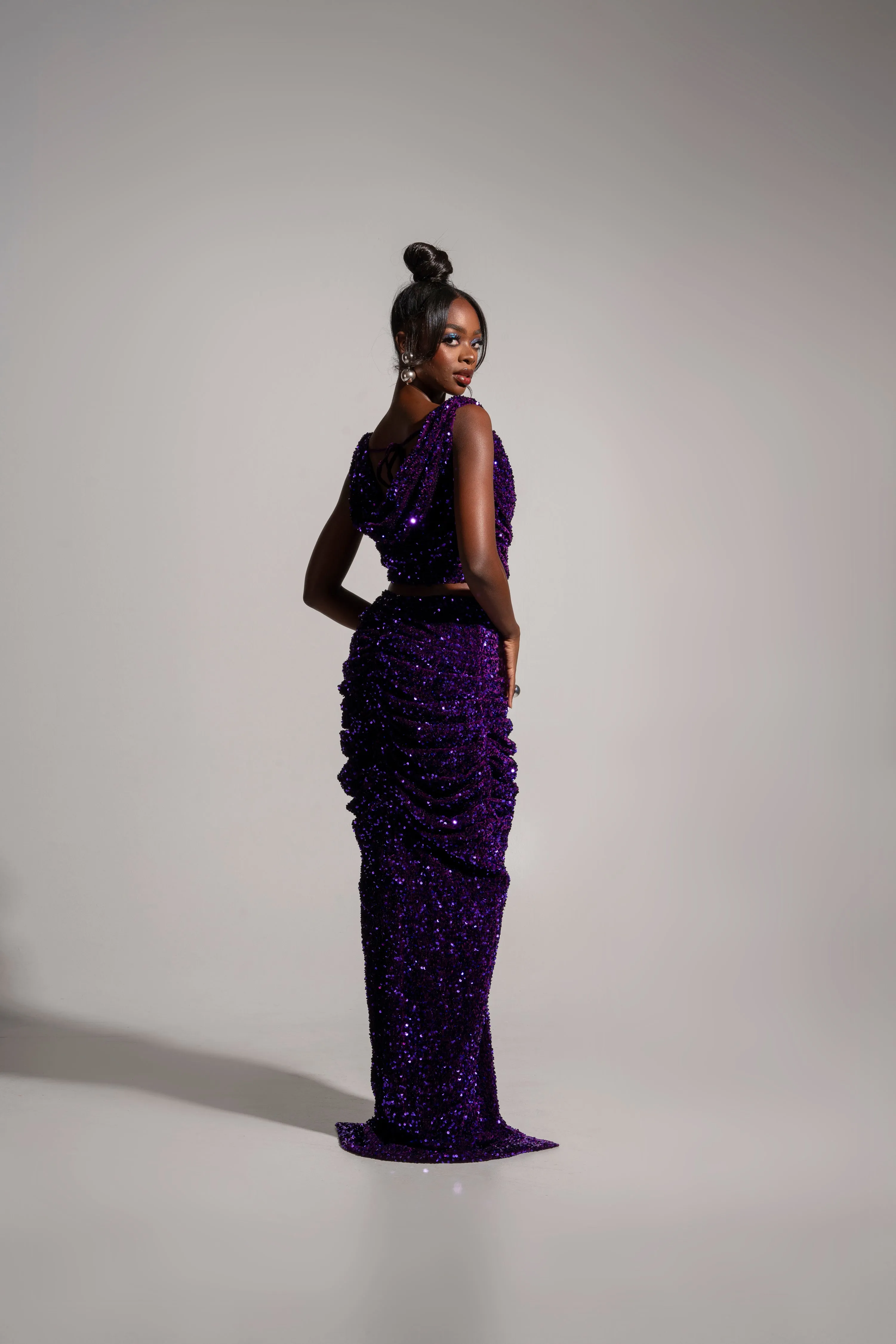 JESS Sequin Ruched Skirt in AMETHYST