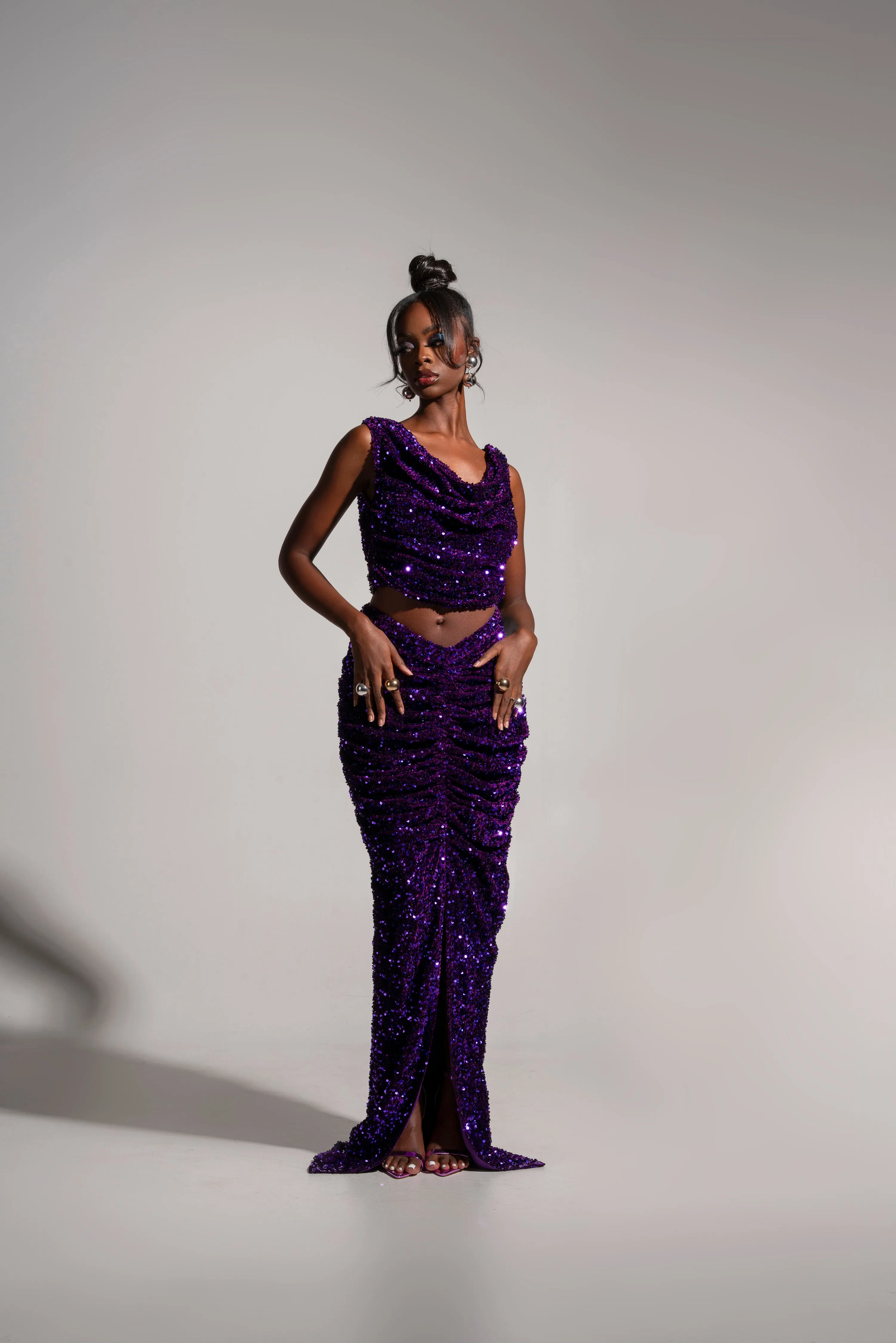 JESS Sequin Ruched Skirt in AMETHYST