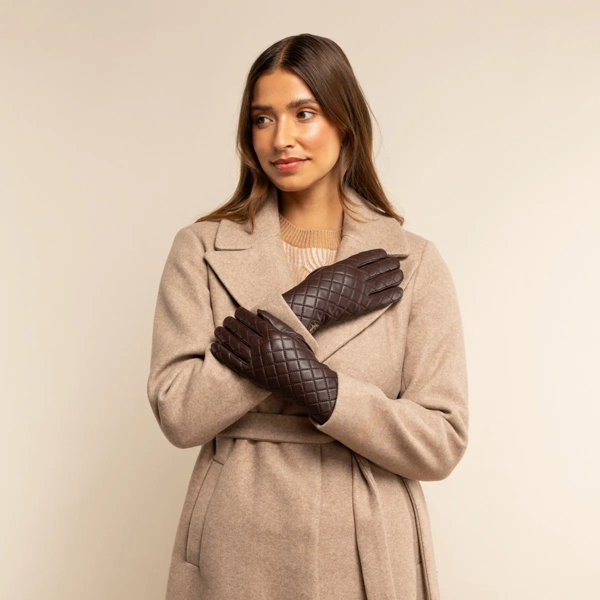 Kira (brown) - sheepskin leather gloves with wool/cashmere lining & touchscreen feature