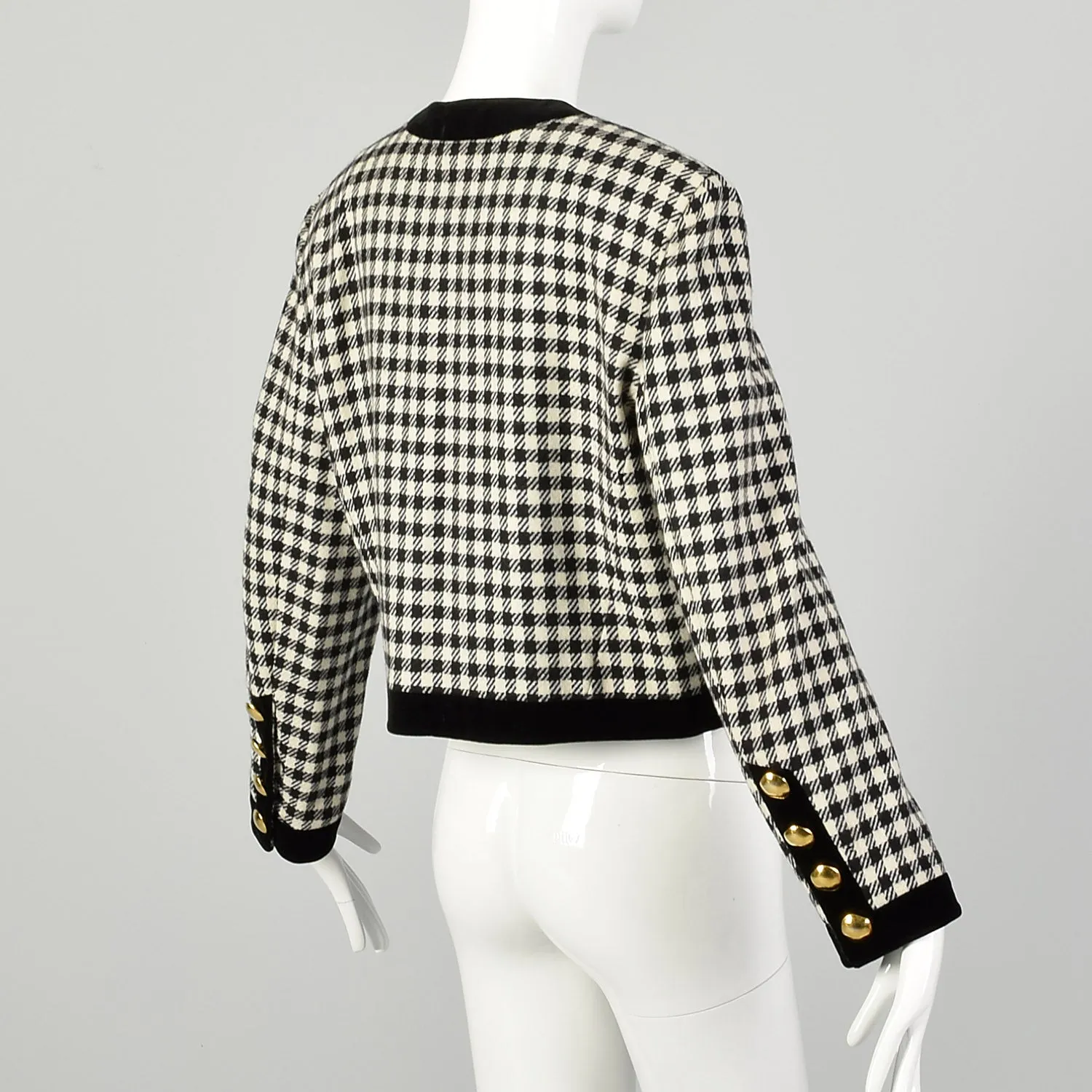 Large 1990s Escada Blazer Wool Black White Houndstooth Long Sleeve Cashmere Jacket