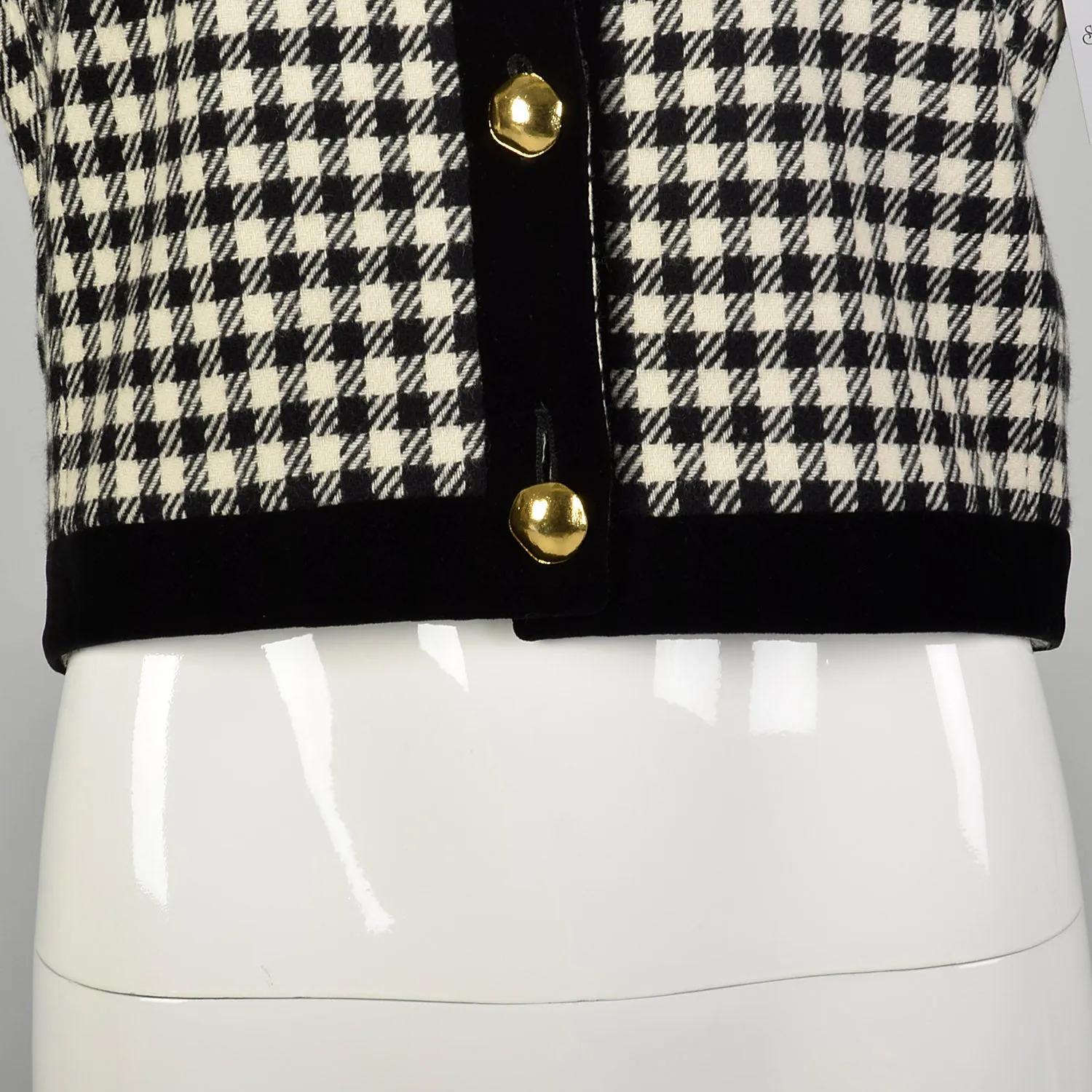 Large 1990s Escada Blazer Wool Black White Houndstooth Long Sleeve Cashmere Jacket