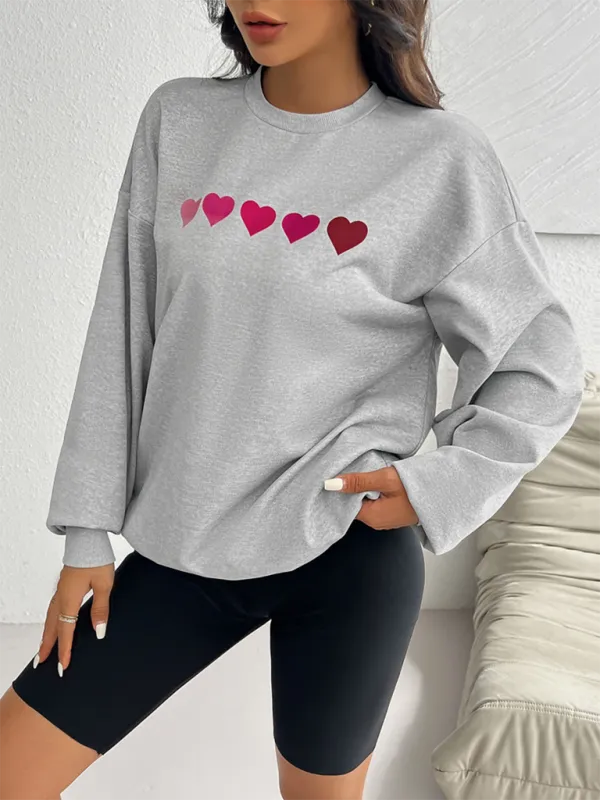 Lively Hearts Print Oversized Gray Sweatshirts