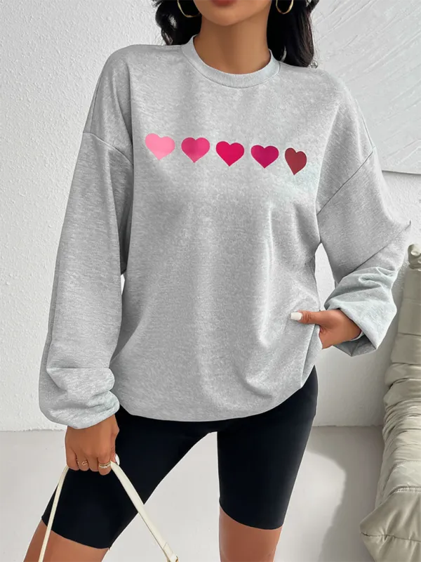 Lively Hearts Print Oversized Gray Sweatshirts