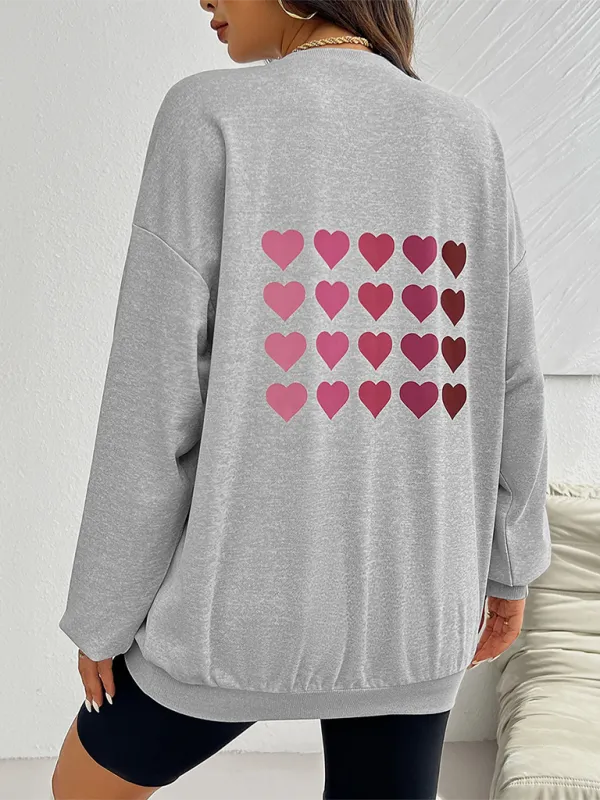 Lively Hearts Print Oversized Gray Sweatshirts