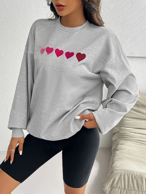 Lively Hearts Print Oversized Gray Sweatshirts