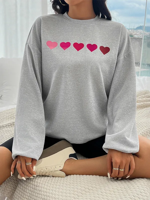 Lively Hearts Print Oversized Gray Sweatshirts