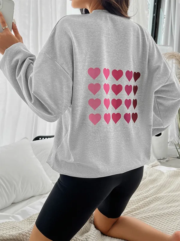 Lively Hearts Print Oversized Gray Sweatshirts