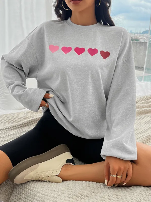 Lively Hearts Print Oversized Gray Sweatshirts