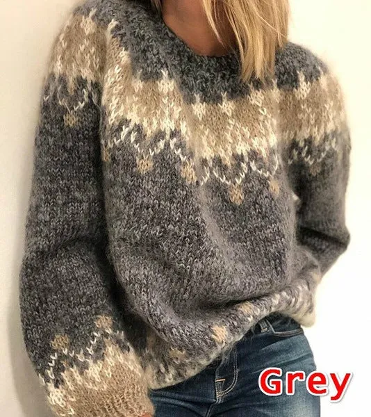 Loose Mohair Chunky Knit Jacquard Sweater