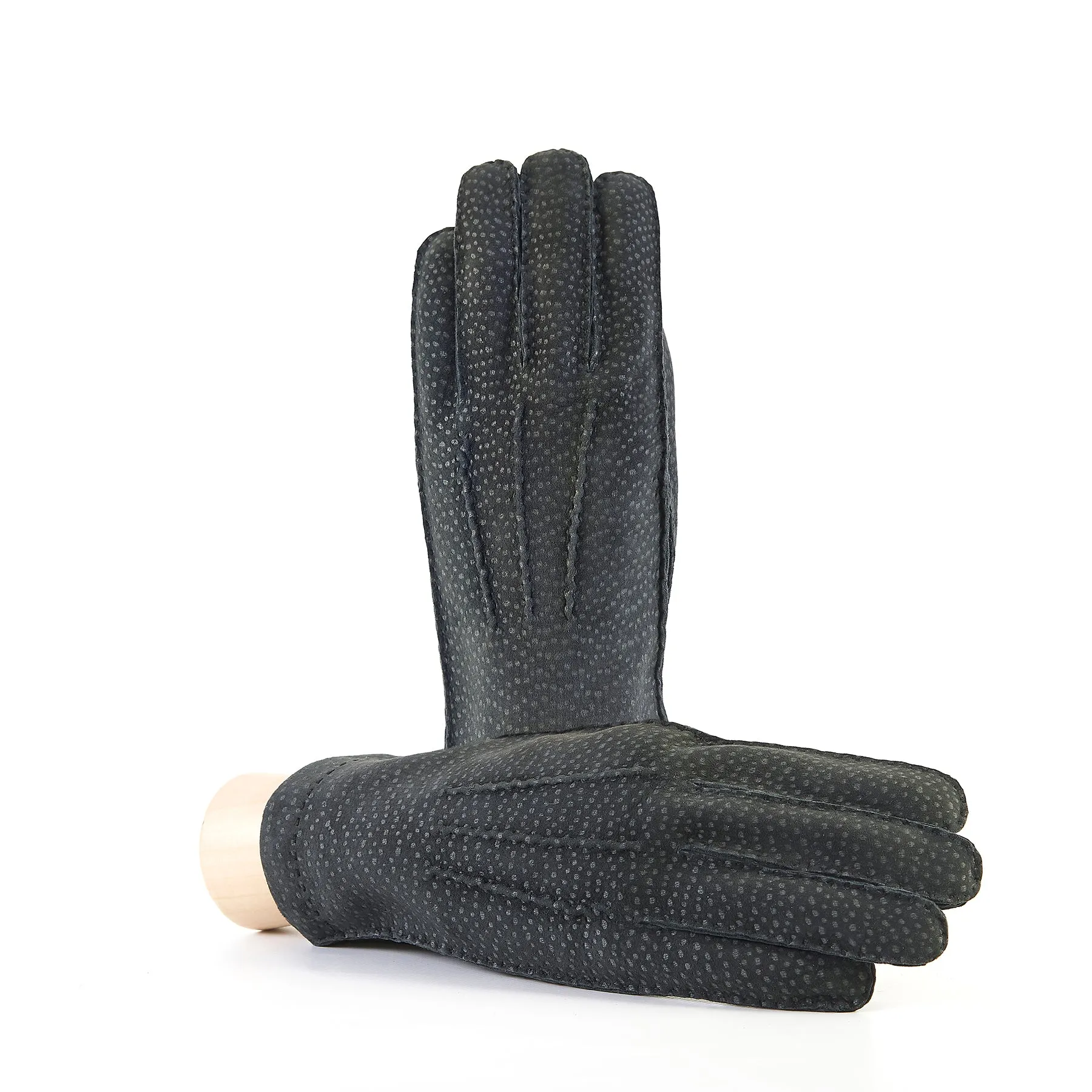 Men's hand-stitched grey carpincho gloves cashmere lined