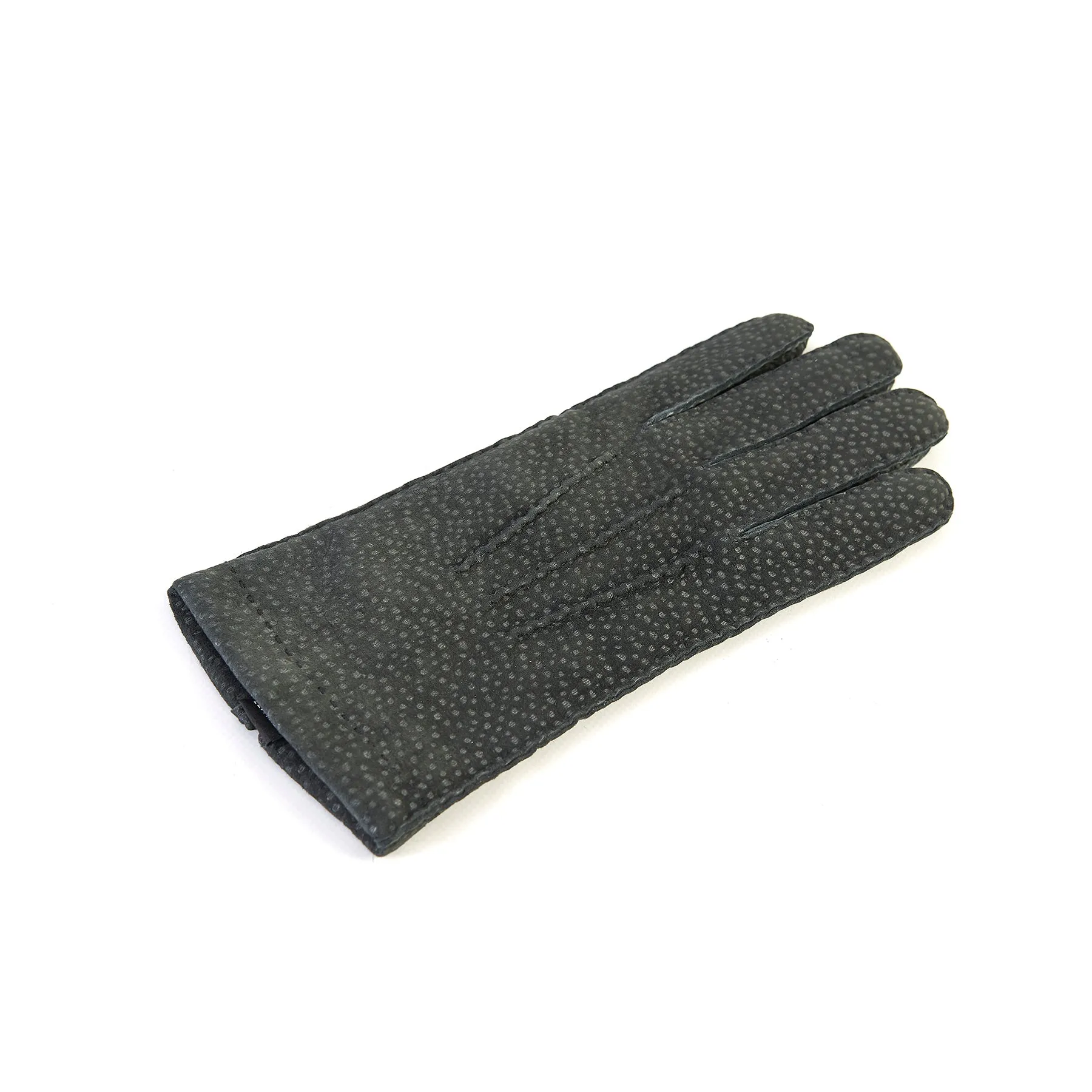 Men's hand-stitched grey carpincho gloves cashmere lined