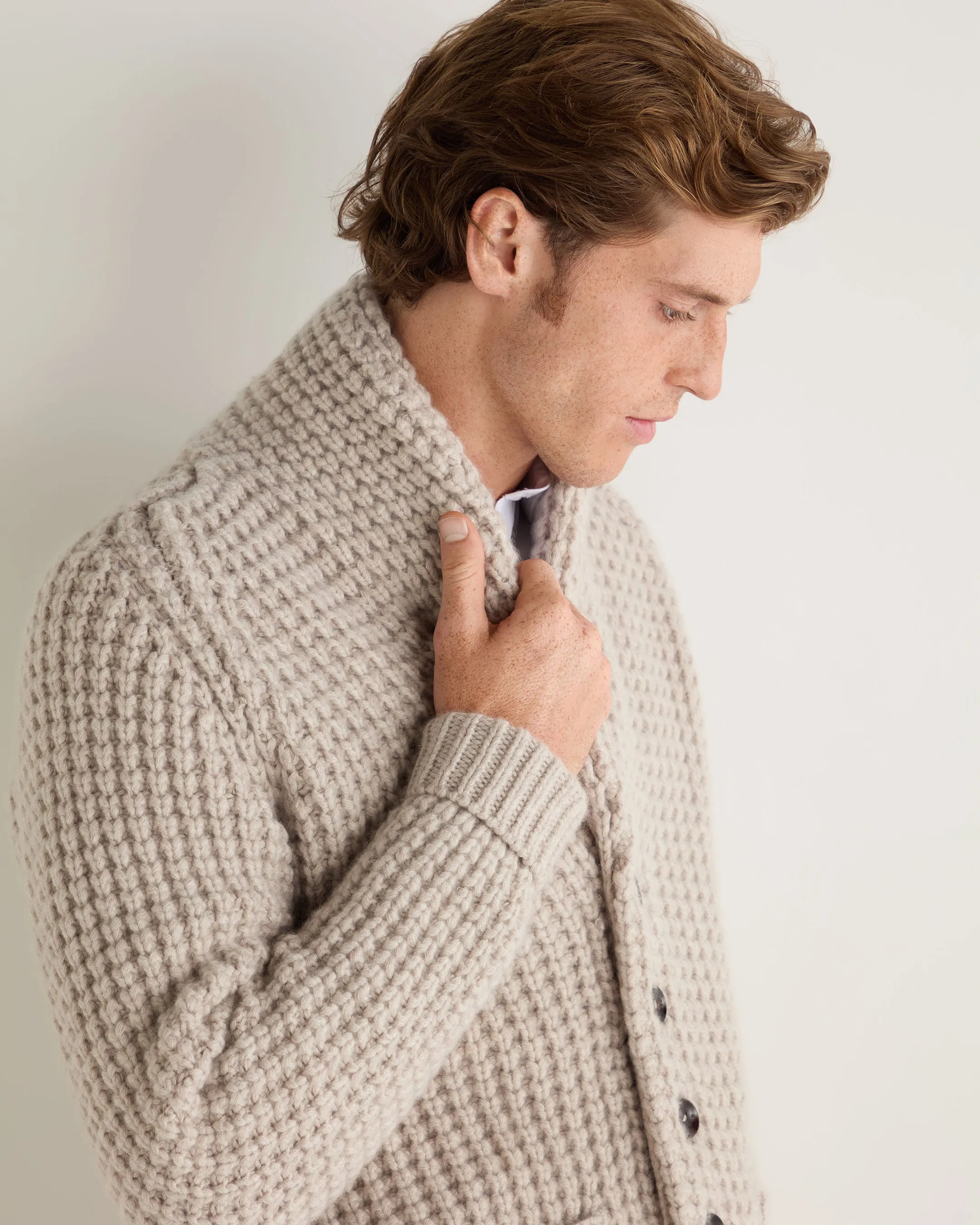 Men's Textured Kensington Cashmere Cardigan Sand Brown