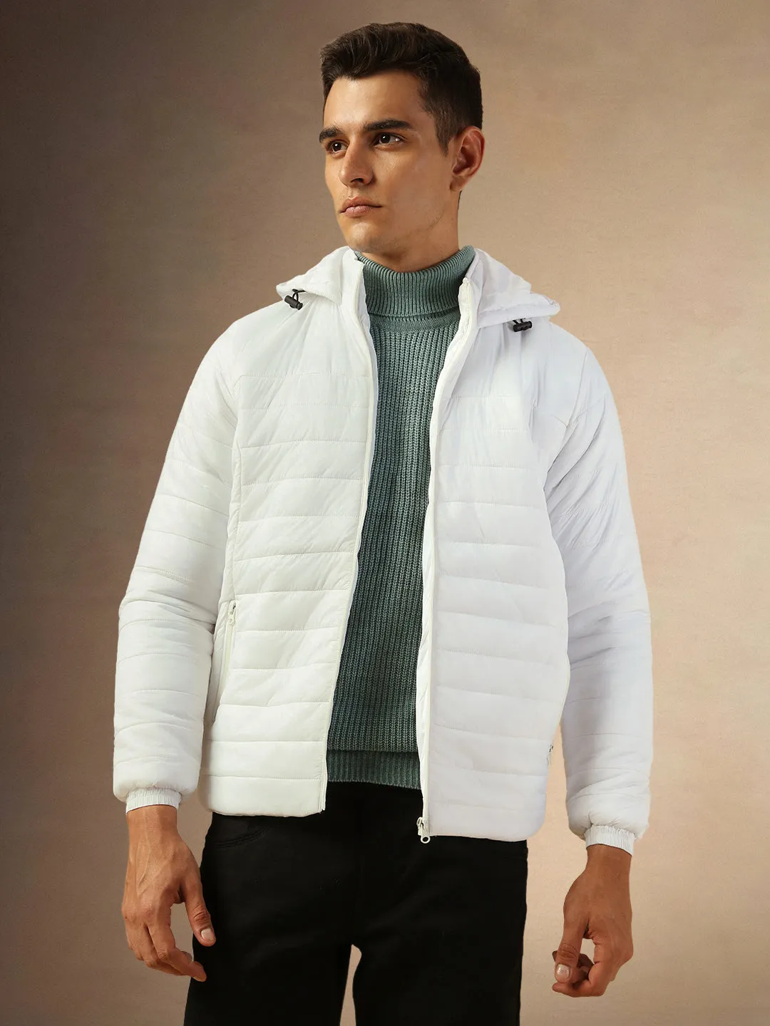 Men's White Full Sleeves Hooded jacket