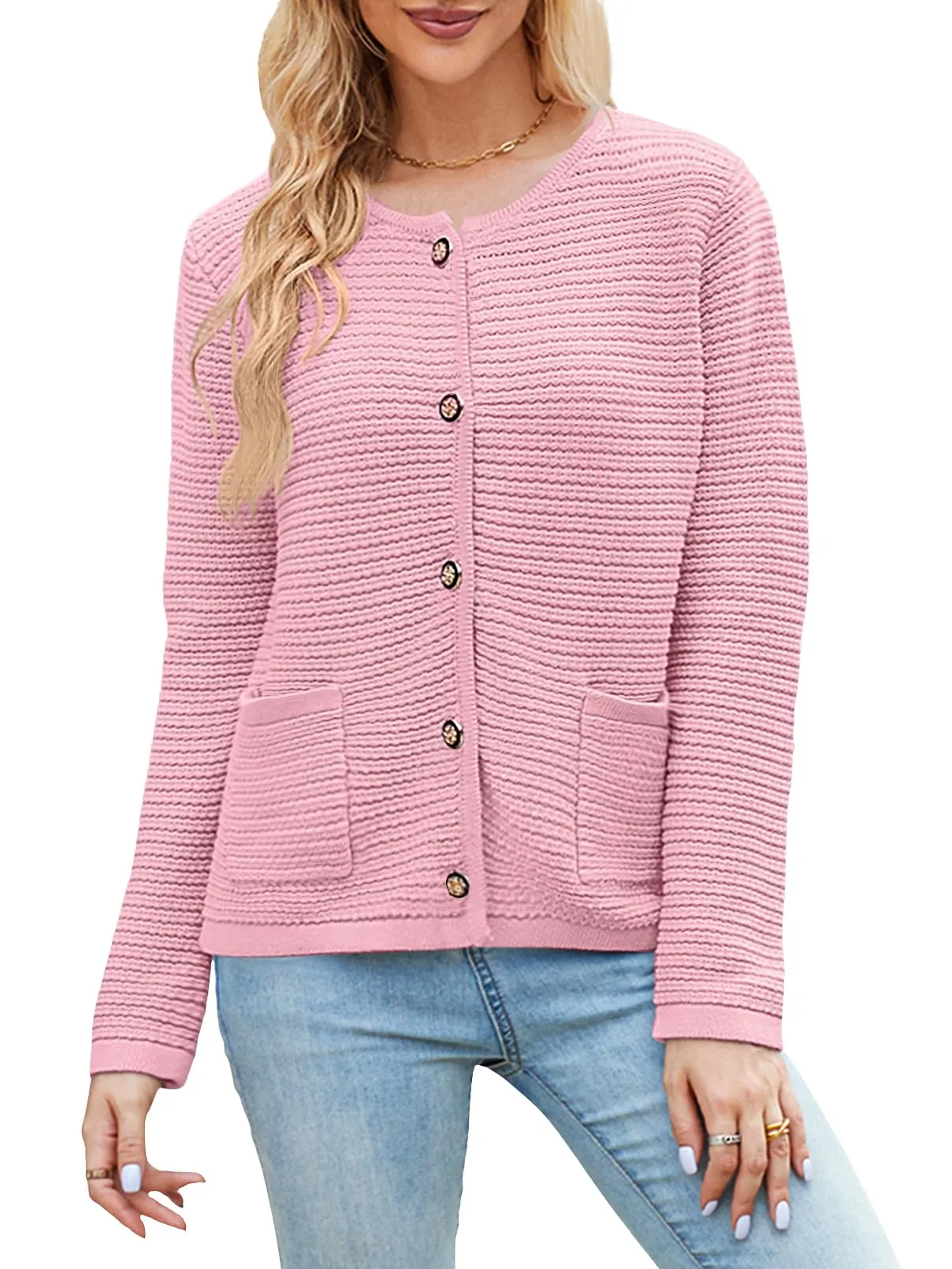 MEROKEETY Open Front Button Chunky Knit Sweater Cardigan