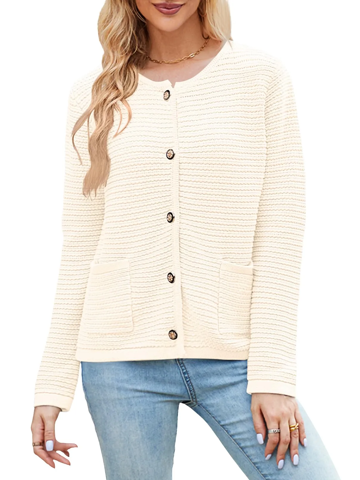 MEROKEETY Open Front Button Chunky Knit Sweater Cardigan