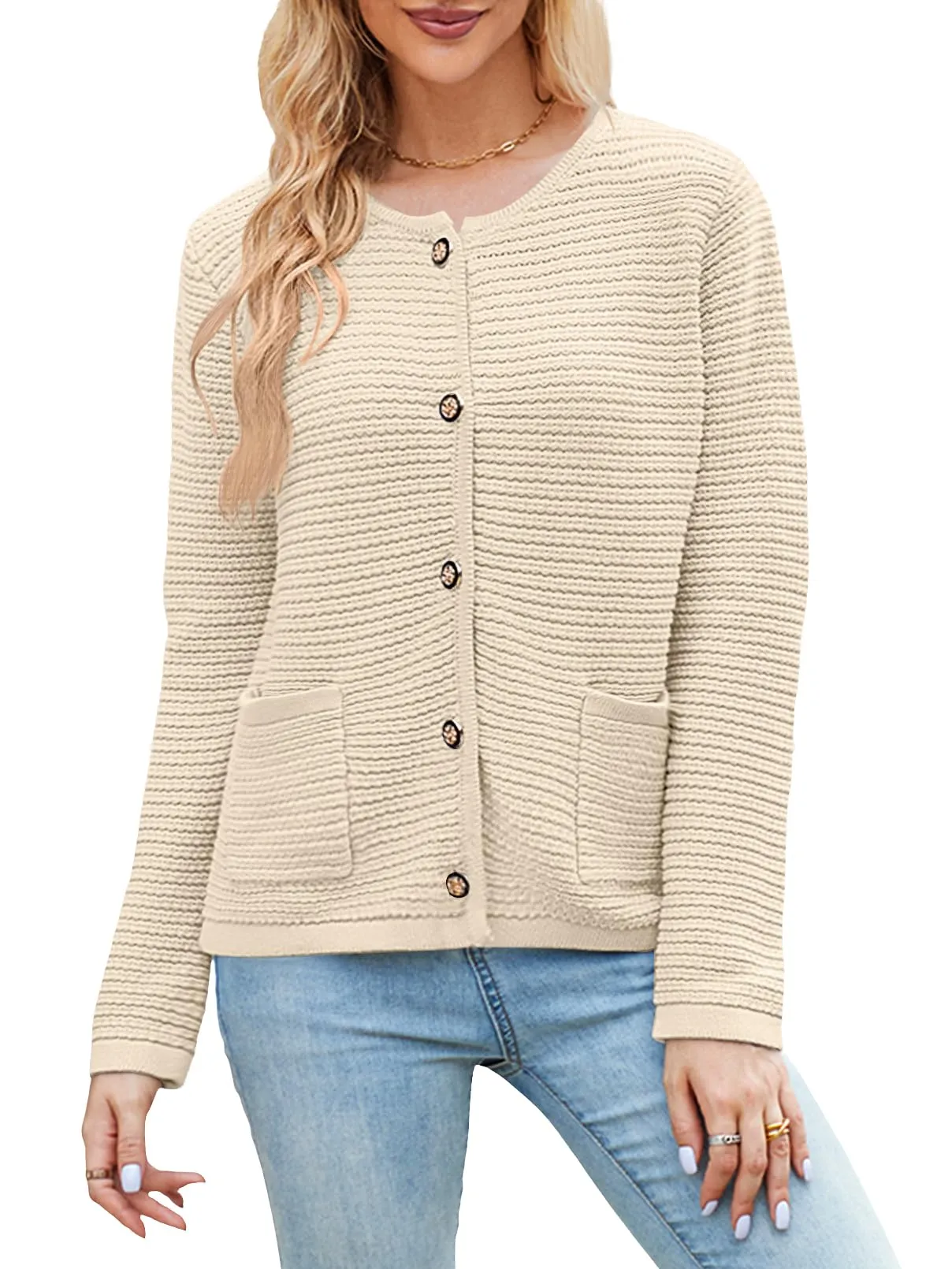 MEROKEETY Open Front Button Chunky Knit Sweater Cardigan