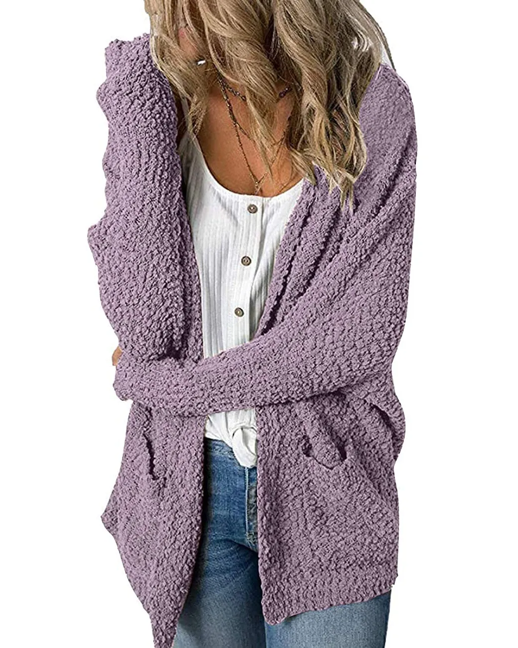 MEROKEETY Soft Chunky Knit Open Front Cardigan