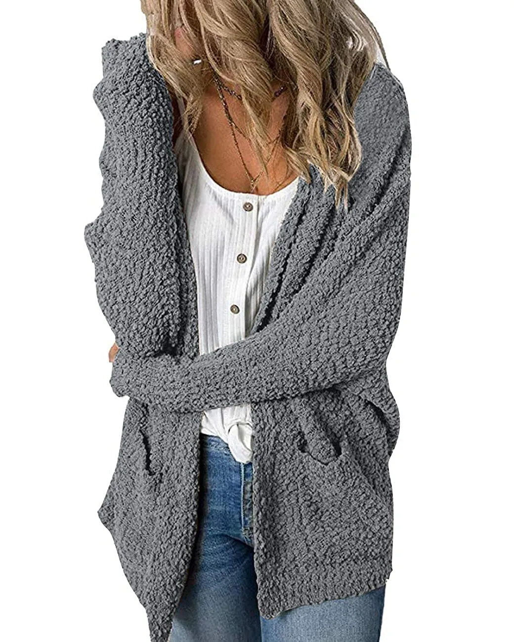 MEROKEETY Soft Chunky Knit Open Front Cardigan