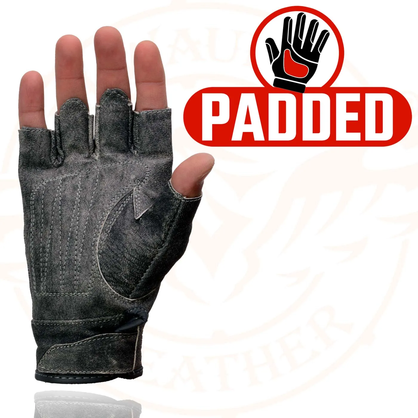 Milwaukee Leather MG7761 Women's Grey Leather Gel Palm Fingerless Motorcycle Hand Gloves W/ Stylish ‘Wrist Detailing’